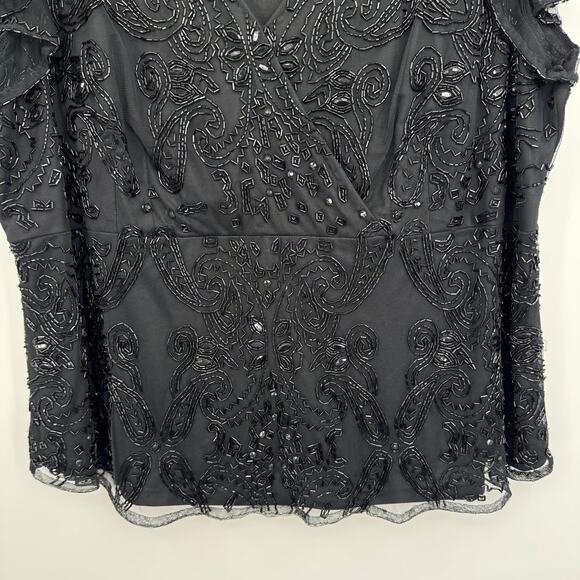 Lane Bryant blouse 28 beaded evening cocktail sheer flutter sleeve faux wrap - Picture 3 of 9